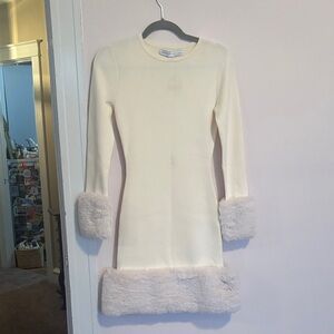 Elegant Cream Dress with Faux Fur Accents